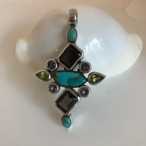 Turquoise Amethyst Peridot Topaz Sterling Silver Pendant - Picture 7 of 11